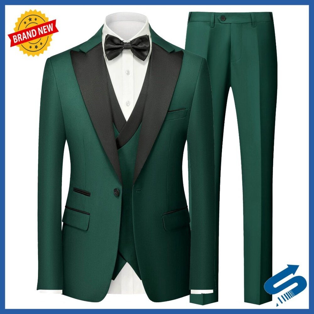 Slim Fit 3-Piece Tuxedo Suit Set for Prom Business Formal Wear - Picture 1 of 7